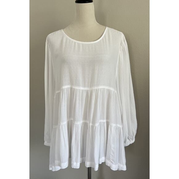 American Eagle Top Womens Large White Long Sleeve Babydoll Open Back Viscose - Picture 3 of 10